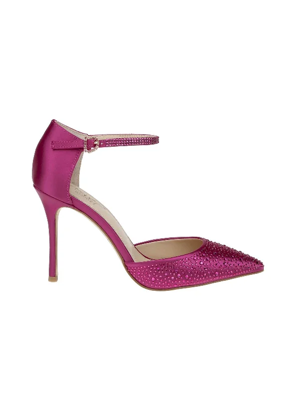 Stiletto Heel Pumps with Perfect Fit--Jailene Womens Satin Rhinestone Pointed Toe Heels-Fashionable & Classic