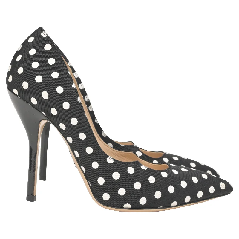 Versatile Heeled Sandals for Any Occasion---Paul Andrew Polka Dot Pumps in Black Cotton