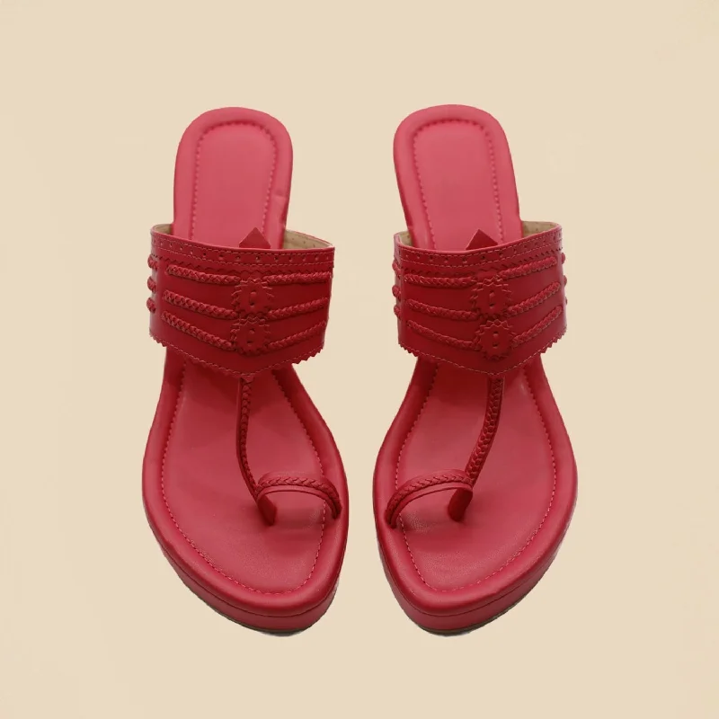 Versatile Heeled Sandals for Any Occasion---Ruby Pink Kolhapuri Wedge Heel For Women | Comfy Wear | Hand Crafted