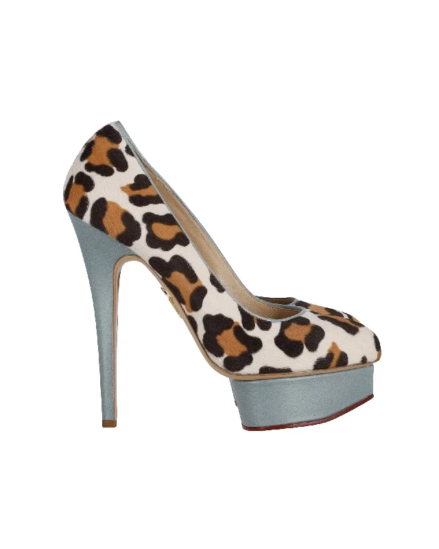 Charlotte Olympia Polly Leopard Print Platform Pumps in Multicolor Calf Hair and Leather---Comfortable Leather Pumps for Office and Everyday Wear