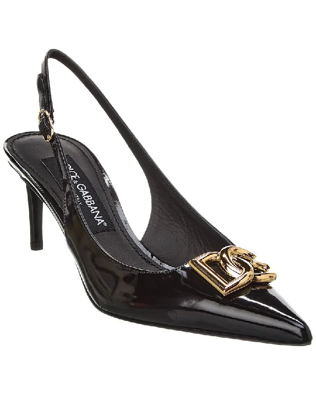 Fashionable Leather Slingback Pumps for Casual Wear--Dolce & Gabbana DG Logo 60 Leather Slingback Pump