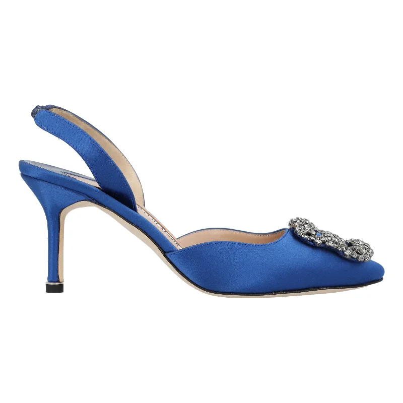 Versatile Heeled Sandals for Any Occasion---Manolo Blahnik Hangisli Slingback Pumps 85mm Blue