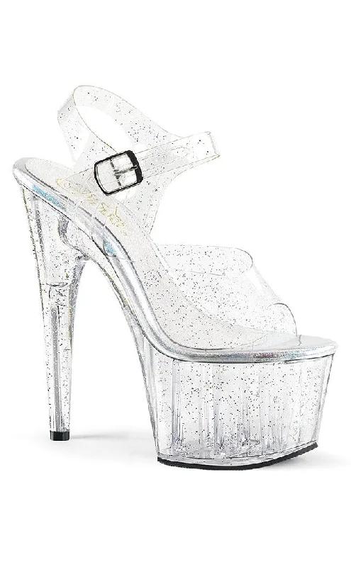 ADORE-708MMG Clear Glitter Platform Heels---Trendy Glitter Heels for a Glamorous Look