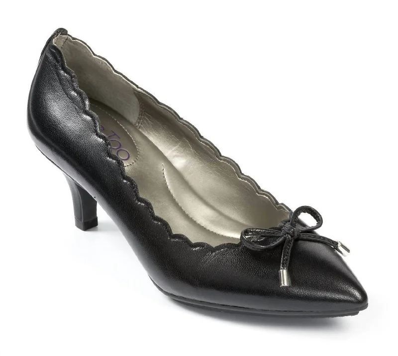 Caprice Scalloped Edge Leather Kitten Heel In Black---Fashionable Kitten Heels for Date Night