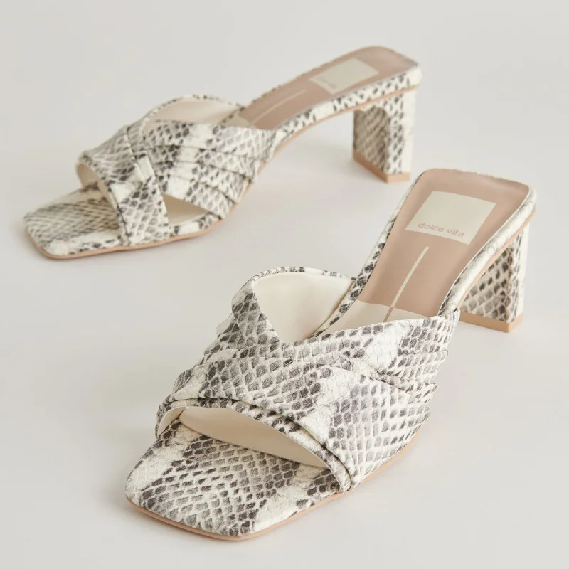 Versatile Heeled Sandals for Any Occasion---CARLAN HEELS GREY WHITE EMBOSSED SNAKE