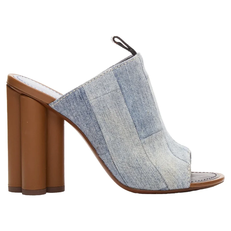 Louis Vuitton LV flower heel denim patchwork mules---Chic Denim Fabric Heels for a Unique Look