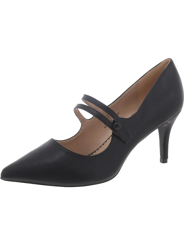 Womens Faux Leather Button Pumps---Comfortable Leather Pumps for Office and Everyday Wear