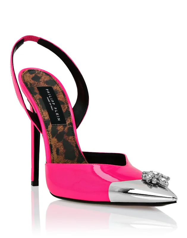 Sleek and Shiny Patent Pump Heels for a Polished Look--Patent Leather Sling-backPumps Brooches