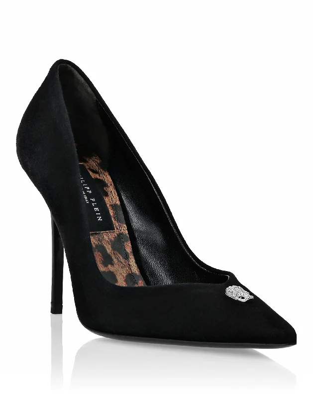 Affordable Suede Ankle Pumps for All-Day Wear--Suede Decollete Hi-Heels Crystal Skull