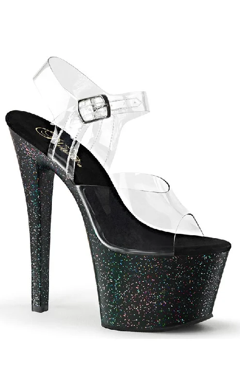 SKY-308MG Clear & Black Glitter Heels---Trendy Glitter Heels for a Glamorous Look