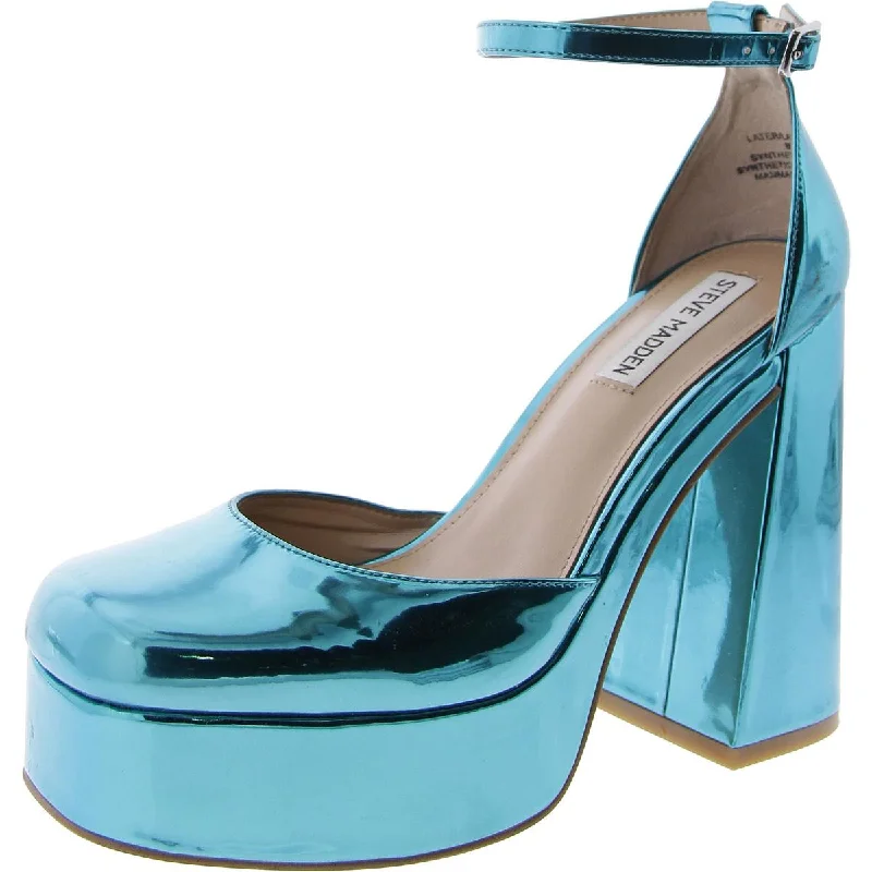 Stylish Ankle Strap Heels for Women--Later Womens Faux Leather Ankle Strap Platform Heels