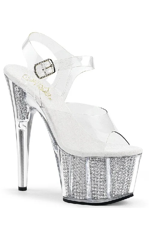 Stylish Platform Heels for Extra Height--ADORE-708SRS Clear & Silver Platform Heels