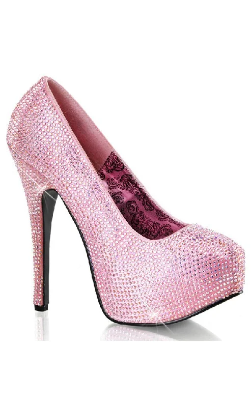 TEEZE-06R Baby Pink Satin Iridescent Rhinestone HeelsAffordable Satin Heels with a Luxe Touch