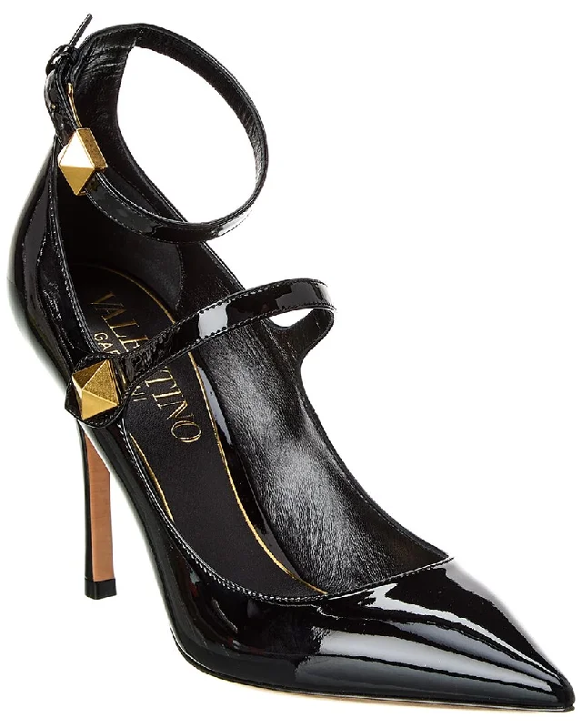 Sleek and Shiny Patent Pump Heels for a Polished Look--Valentino Roman Stud 100 Patent Pump