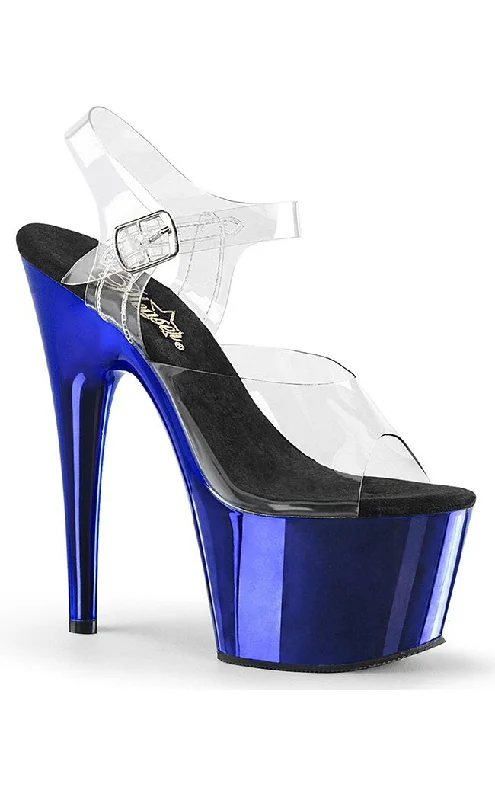 Stylish Platform Heels for Extra Height--ADORE-708 Clear & Blue Chrome Platform Heels