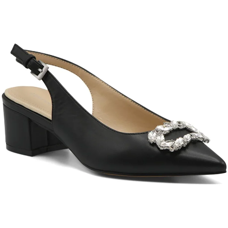 Trendy Chunky Heel Pumps for Casual Wear--Adrienne Vittadini Womens GIZZI Faux Leather Block Heel Slingback Heels