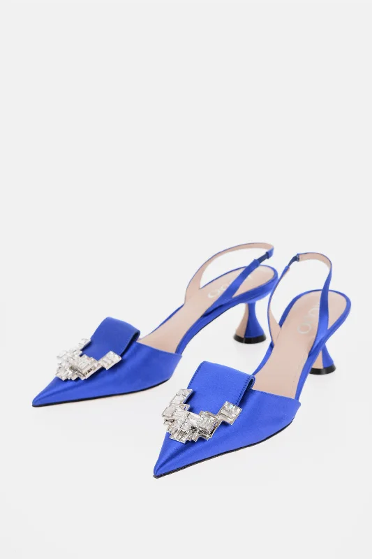 Rodo Solid Color Satin Slingback Pumps With Jewels Heel 6.5CmAffordable Satin Heels with a Luxe Touch