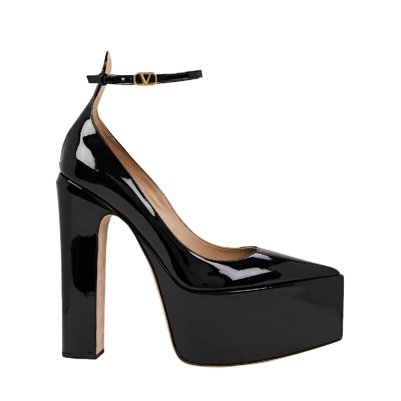 Sleek and Shiny Patent Pump Heels for a Polished Look--Valentino Garavani Tan-Go Patent Leather Platform Pumps