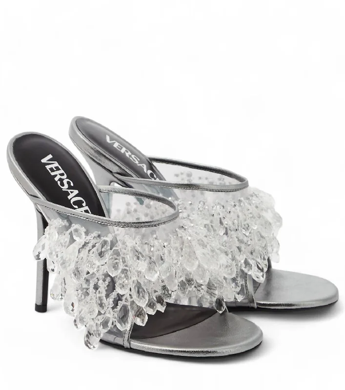 Embellished Pvc Heel In Silver---Chic Embellished Pumps for a Glamorous Look