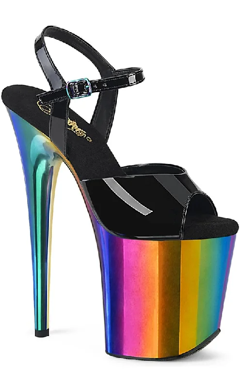 FLAMINGO-809RC Black & Rainbow Platform Heels---Charming Bow Pumps for a Cute and Stylish Look