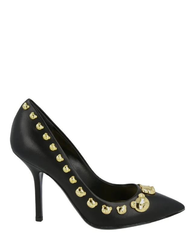 Versatile Heeled Sandals for Any Occasion---Moschino Womens Teddy Stud Pumps