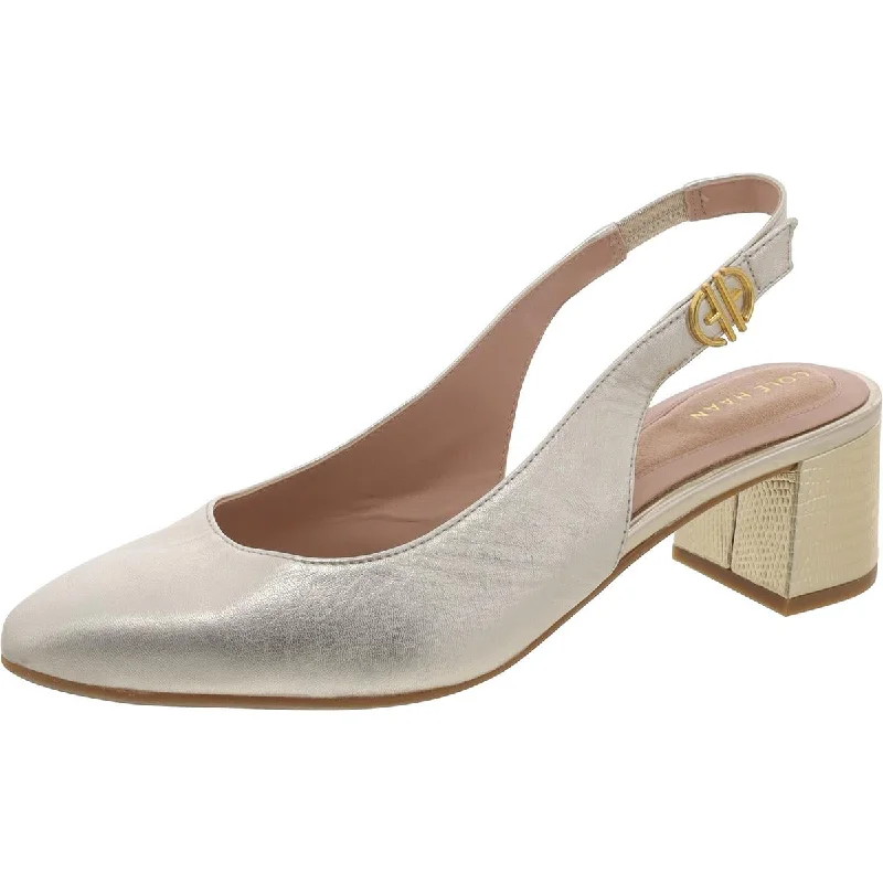 Cole Haan Womens Leather Metallic Slingback Heels---Comfortable Leather Pumps for Office and Everyday Wear