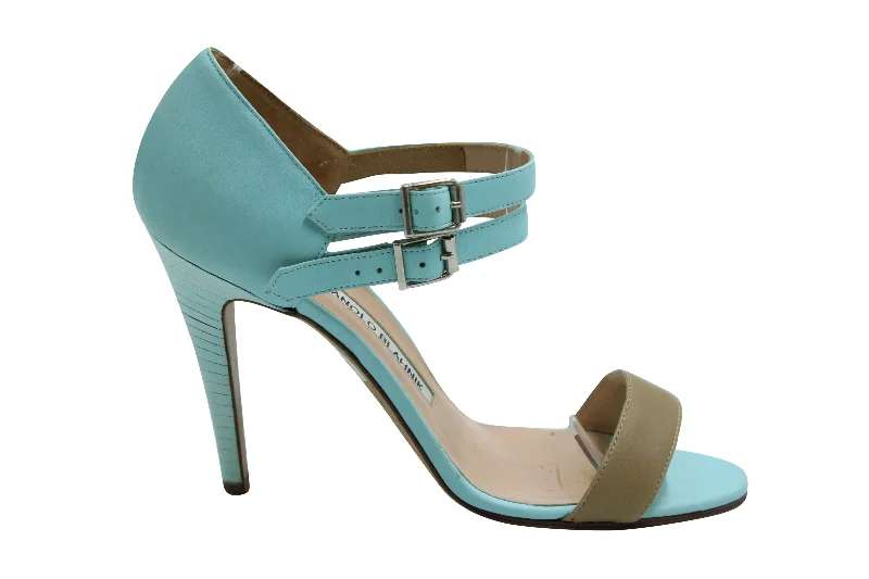 Stylish Ankle Strap Heels for Women--Manolo Blahnik Ankle Strap Heels in Blue Leather