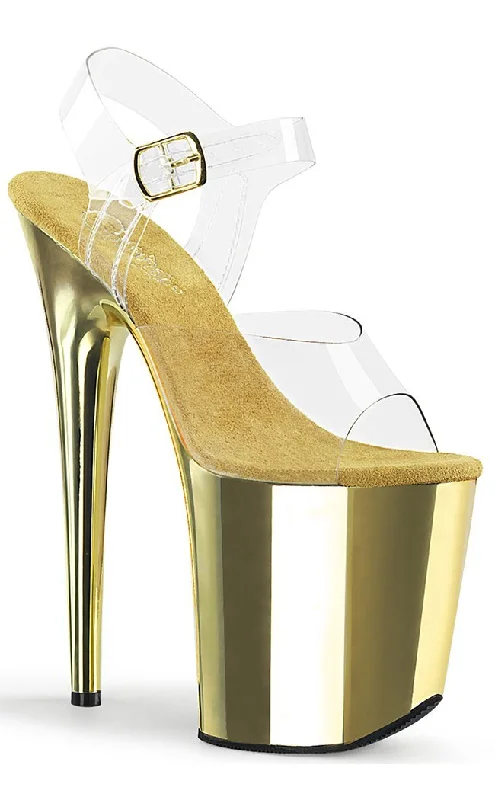 Stylish Platform Heels for Extra Height--FLAMINGO-808 Clear & Gold Platform Heels