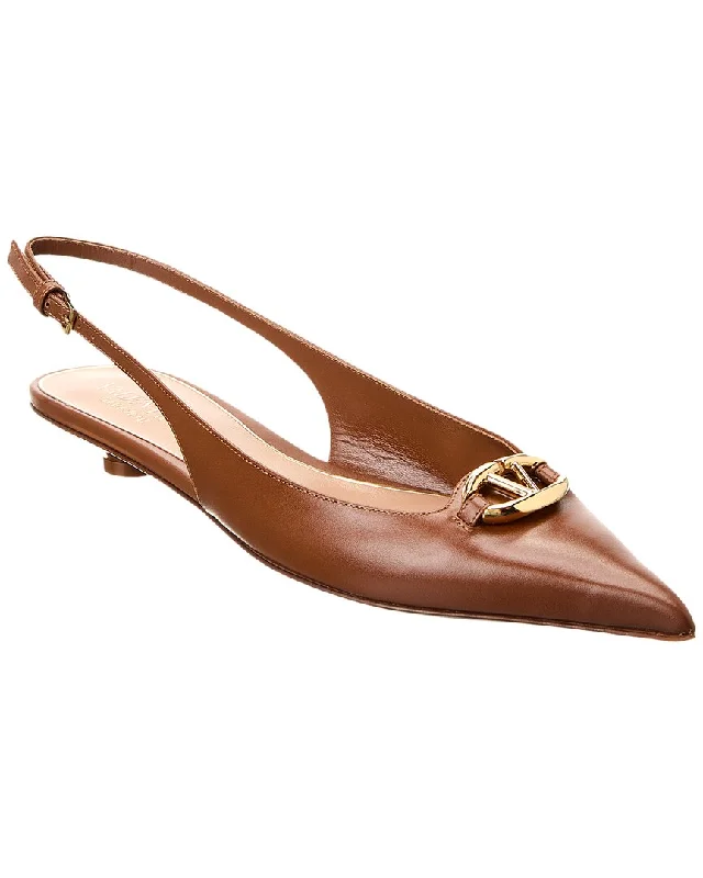 Fashionable Leather Slingback Pumps for Casual Wear--Valentino VLogo Signature Leather Slingback Pump