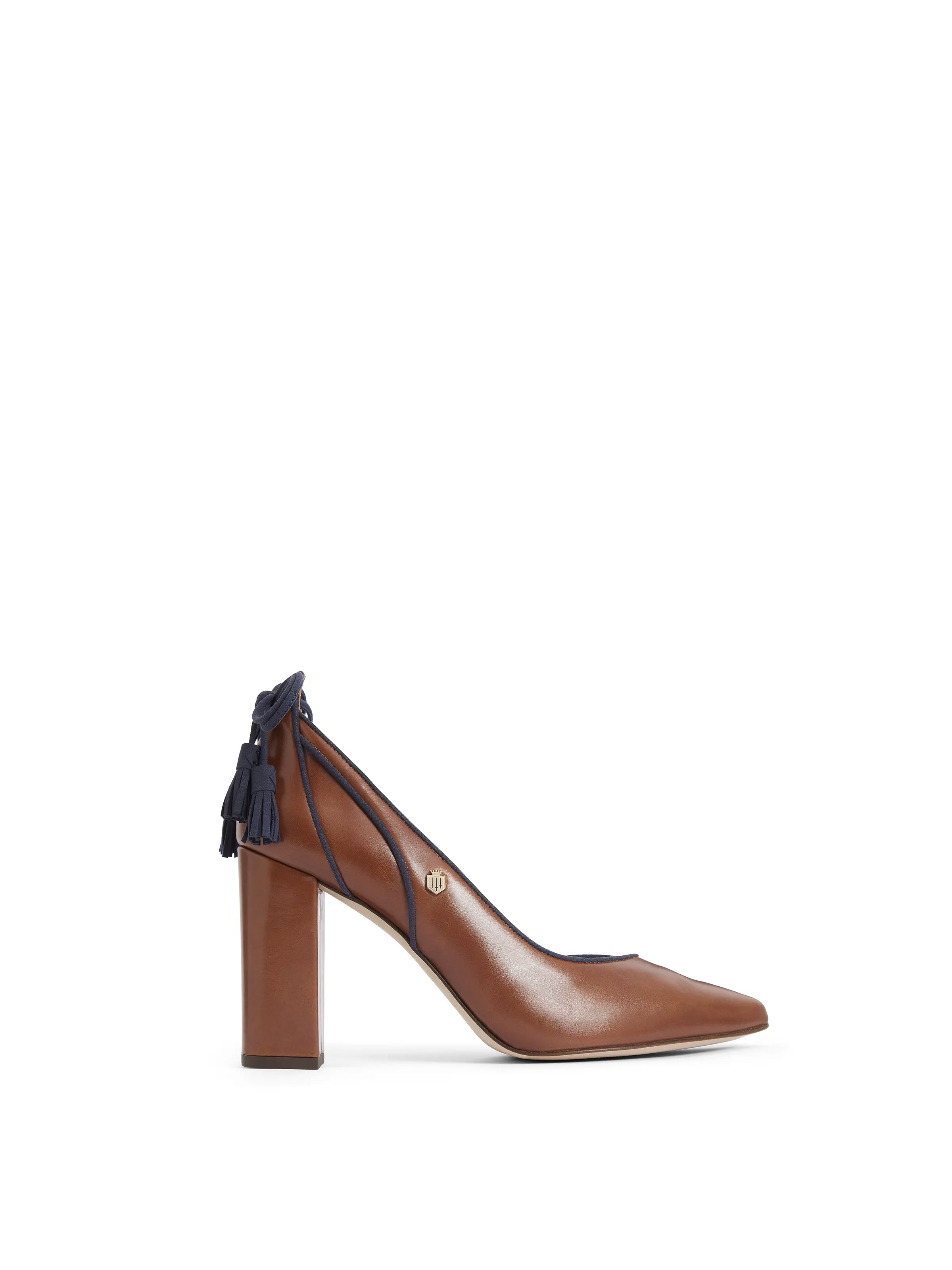 Newbury Heel - Dark Tan Leather---Comfortable Leather Pumps for Office and Everyday Wear