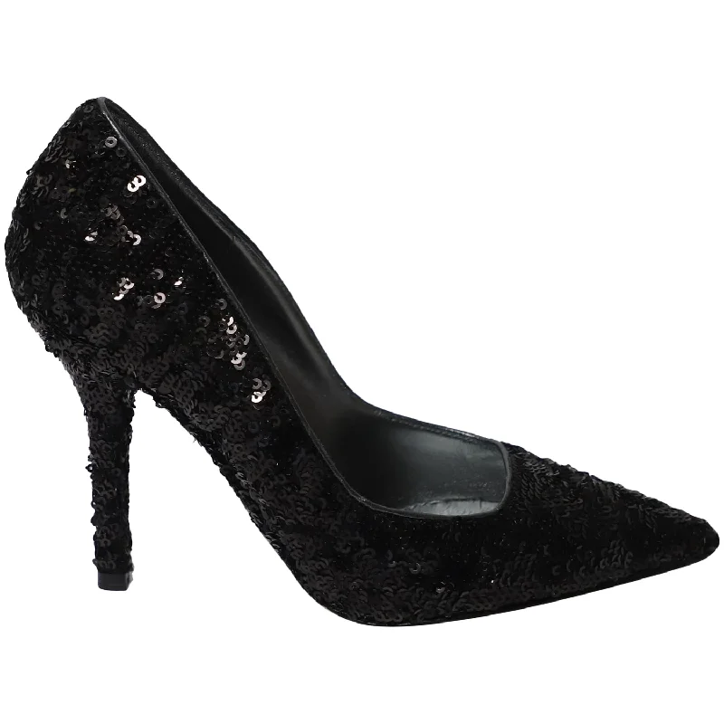 Dolce & Gabbana Black Sequin Pumps in Black Leather---Comfortable Leather Pumps for Office and Everyday Wear