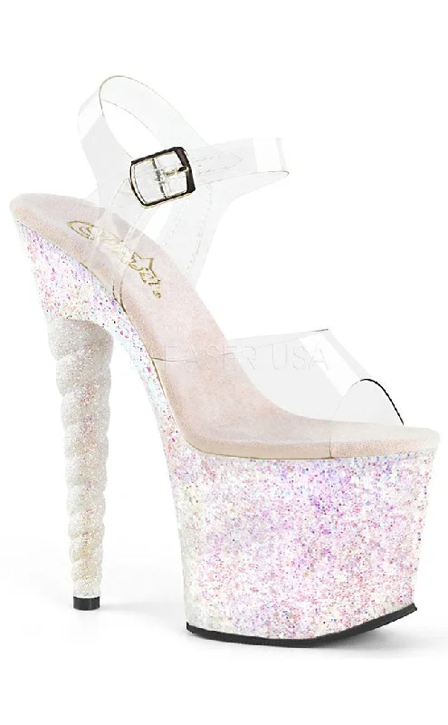 Unicorn-708LG White Glitter Platform Heels---Trendy Glitter Heels for a Glamorous Look