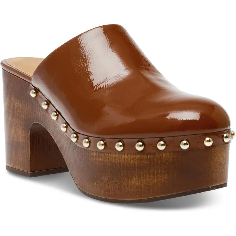 Wild Pair Womens Adorre Faux Leather Studded Clogs---Comfortable Leather Pumps for Office and Everyday Wear