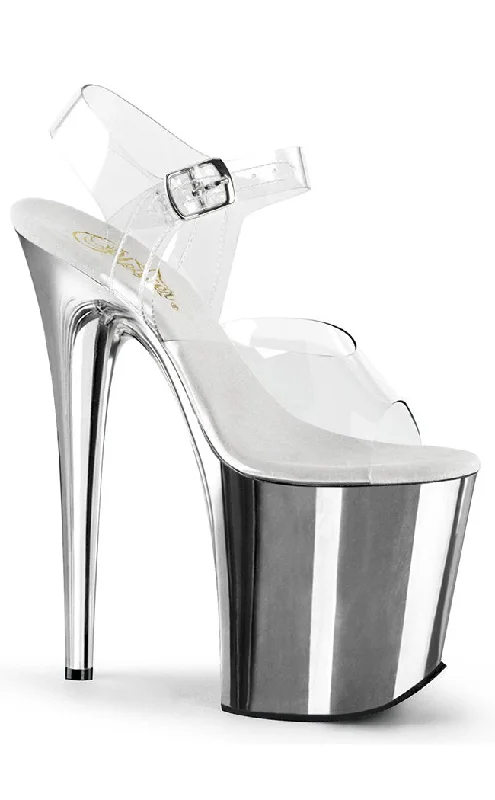 Stylish Platform Heels for Extra Height--FLAMINGO-808 Clear & Silver Platform Heels