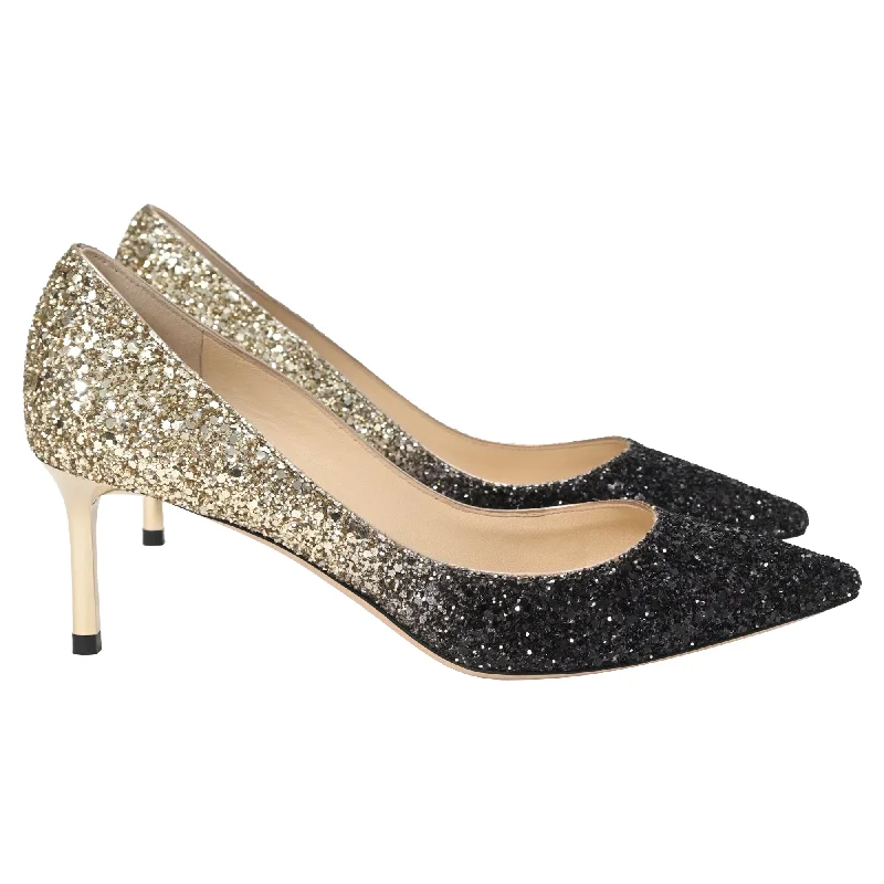 Jimmy Choo Romy 60 Pumps in Gold Glitter---Trendy Glitter Heels for a Glamorous Look