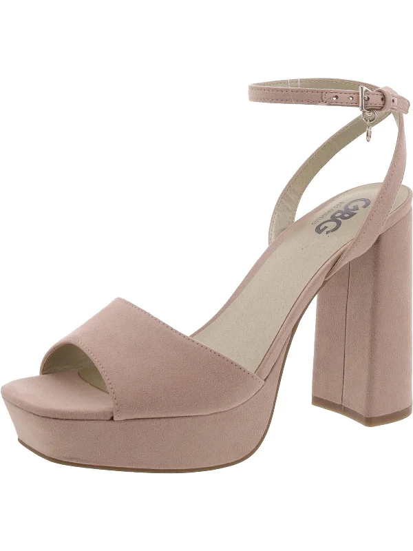 Affordable Suede Ankle Pumps for All-Day Wear--Queena Womens Faux Suede Open Toe Platform Heels