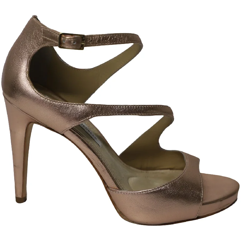 Diane Von Furstenberg Jujette  Heels in Metallic Rosegold Leather---Comfortable Leather Pumps for Office and Everyday Wear