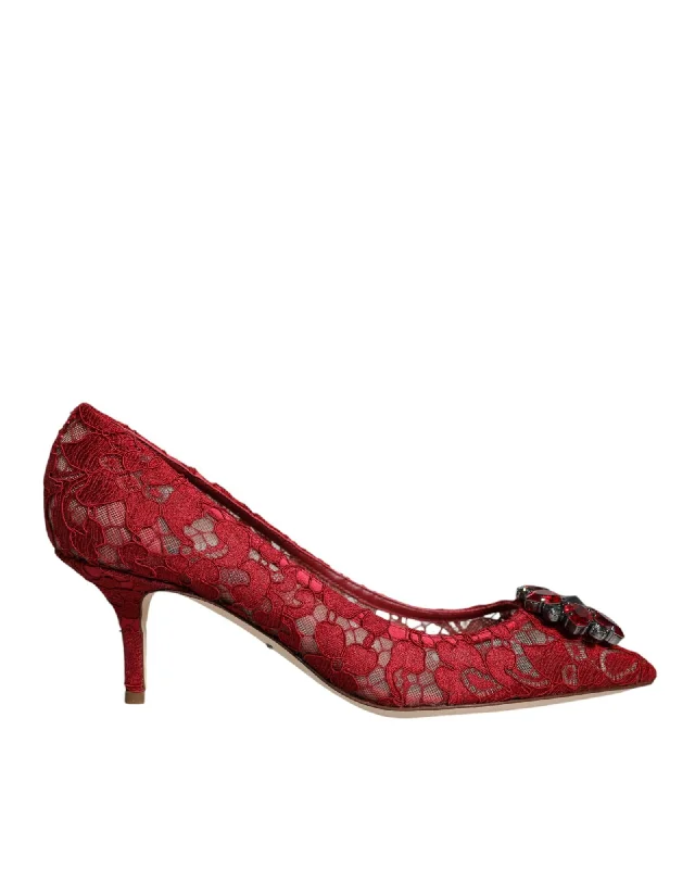 Dolce & Gabbana Taormina Lace Crystal Embellished Heels Pumps---Chic Embellished Pumps for a Glamorous Look