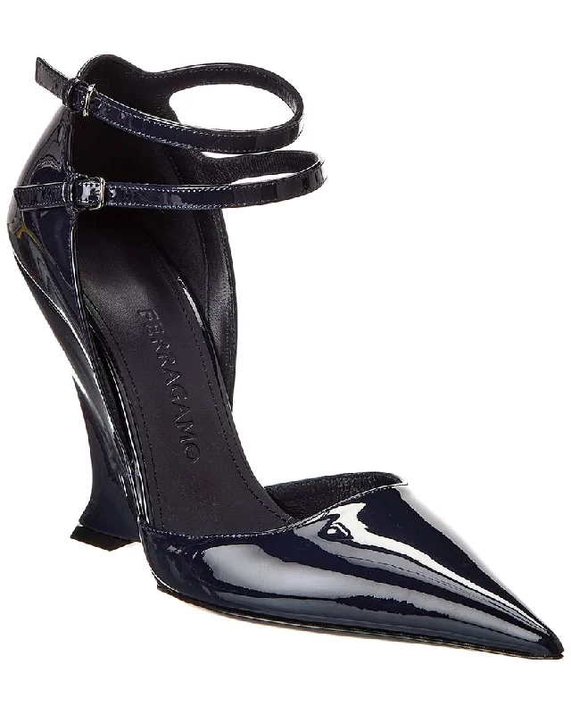 Sleek and Shiny Patent Pump Heels for a Polished Look--Ferragamo Vidya Patent Wedge Pump