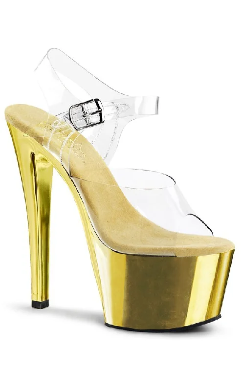 Stylish Platform Heels for Extra Height--SKY-308 Gold & Clear Platform Heels