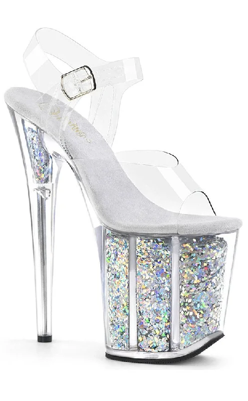 FLAMINGO-808GF Silver Glitter Platform Heels---Trendy Glitter Heels for a Glamorous Look