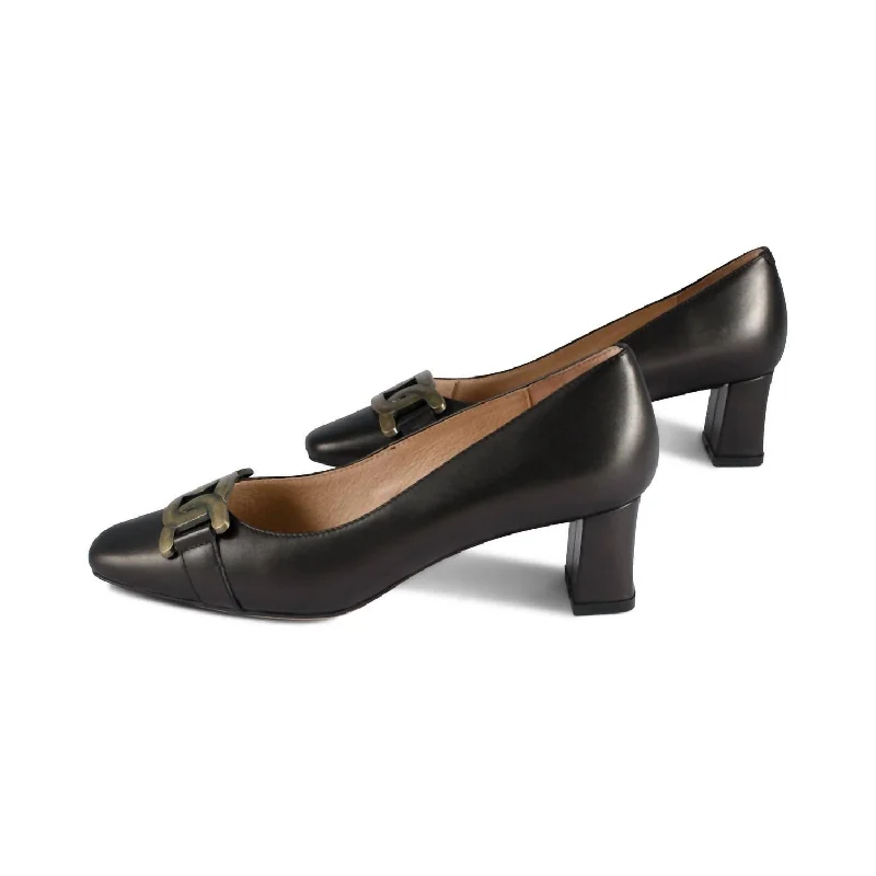 Women's Honor Leather Heel In Black---Comfortable Leather Pumps for Office and Everyday Wear