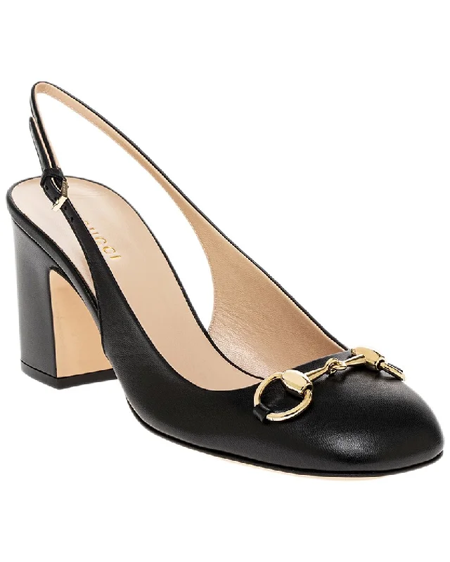 Fashionable Leather Slingback Pumps for Casual Wear--Gucci Horsebit Leather Slingback Pump