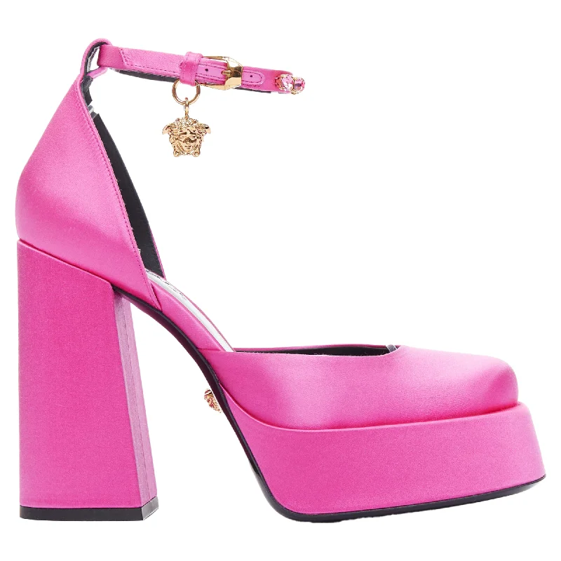 Versace Aevitas 120 Pink Paradise Satin Crystal Medusa PlatformAffordable Satin Heels with a Luxe Touch