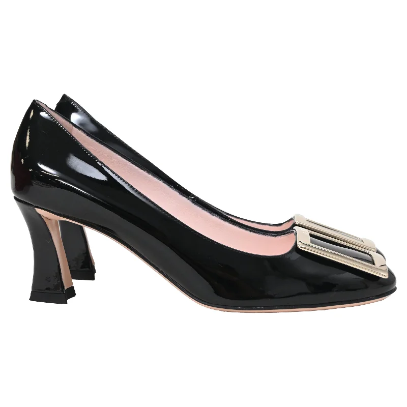 Sleek and Shiny Patent Pump Heels for a Polished Look--Roger Vivier Trompette Buckle Pumps in Black Patent Leather