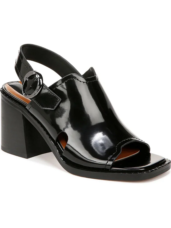 Sleek and Shiny Patent Pump Heels for a Polished Look--AMY Womens Patent Leather Square Toe Slingback Heels