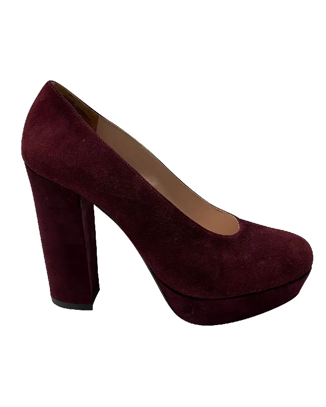 Affordable Suede Ankle Pumps for All-Day Wear--Miu Miu Block Heel Pumps in Burgundy Suede