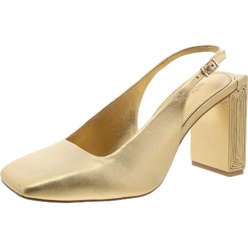 Womens Leather Metallic Slingback Heels---Comfortable Leather Pumps for Office and Everyday Wear