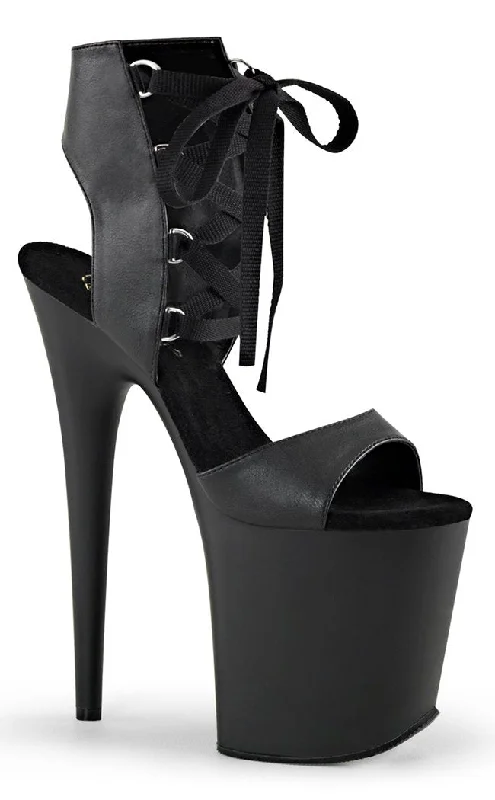 FLAMINGO-800-14 Black Vegan Leather Platform Heels---Comfortable Leather Pumps for Office and Everyday Wear