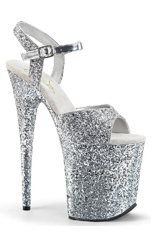 FLAMINGO-810LG Silver Glitter Platform Heels---Trendy Glitter Heels for a Glamorous Look